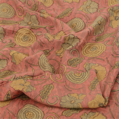 Sanskriti Vintage Sarees Dusty Pink Pure Silk Printed Sari 5yd Craft Fabric