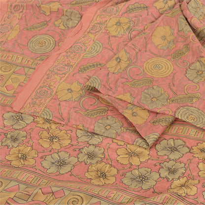 Sanskriti Vintage Sarees Dusty Pink Pure Silk Printed Sari 5yd Craft Fabric