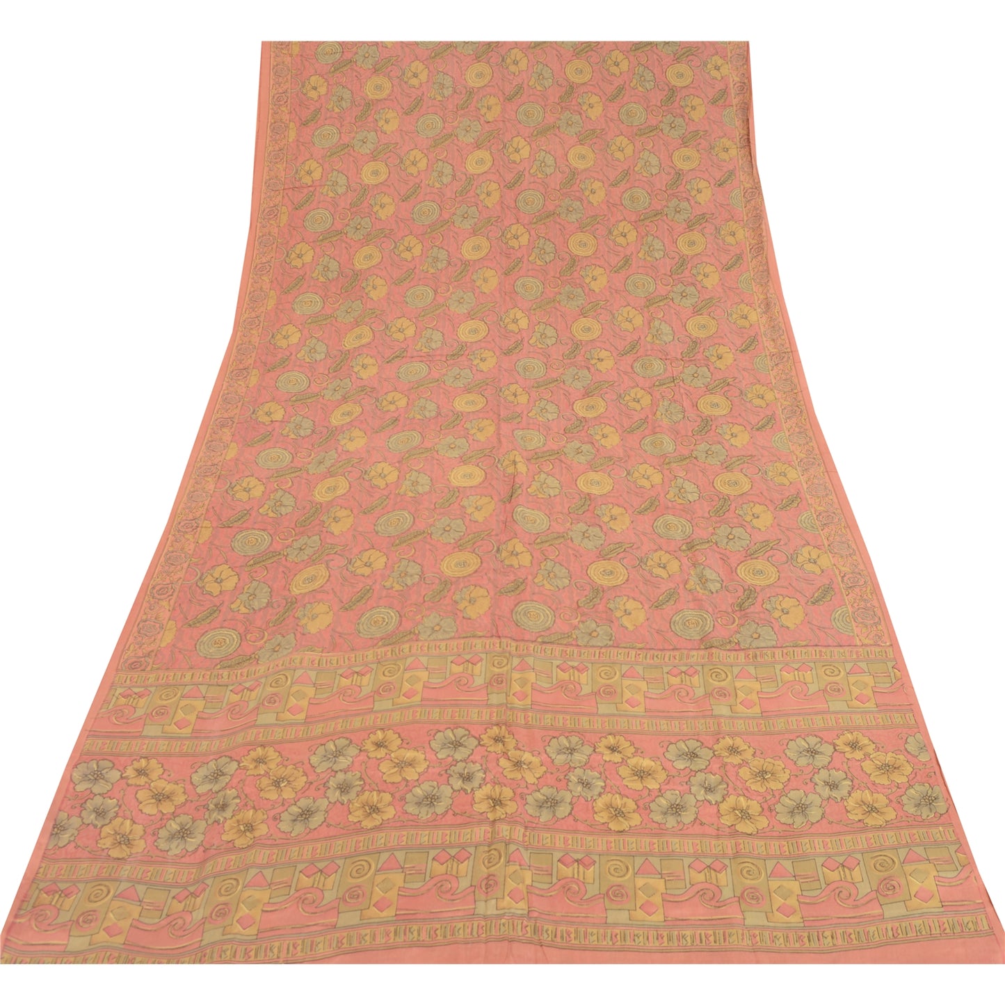 Sanskriti Vintage Sarees Dusty Pink Pure Silk Printed Sari 5yd Craft Fabric