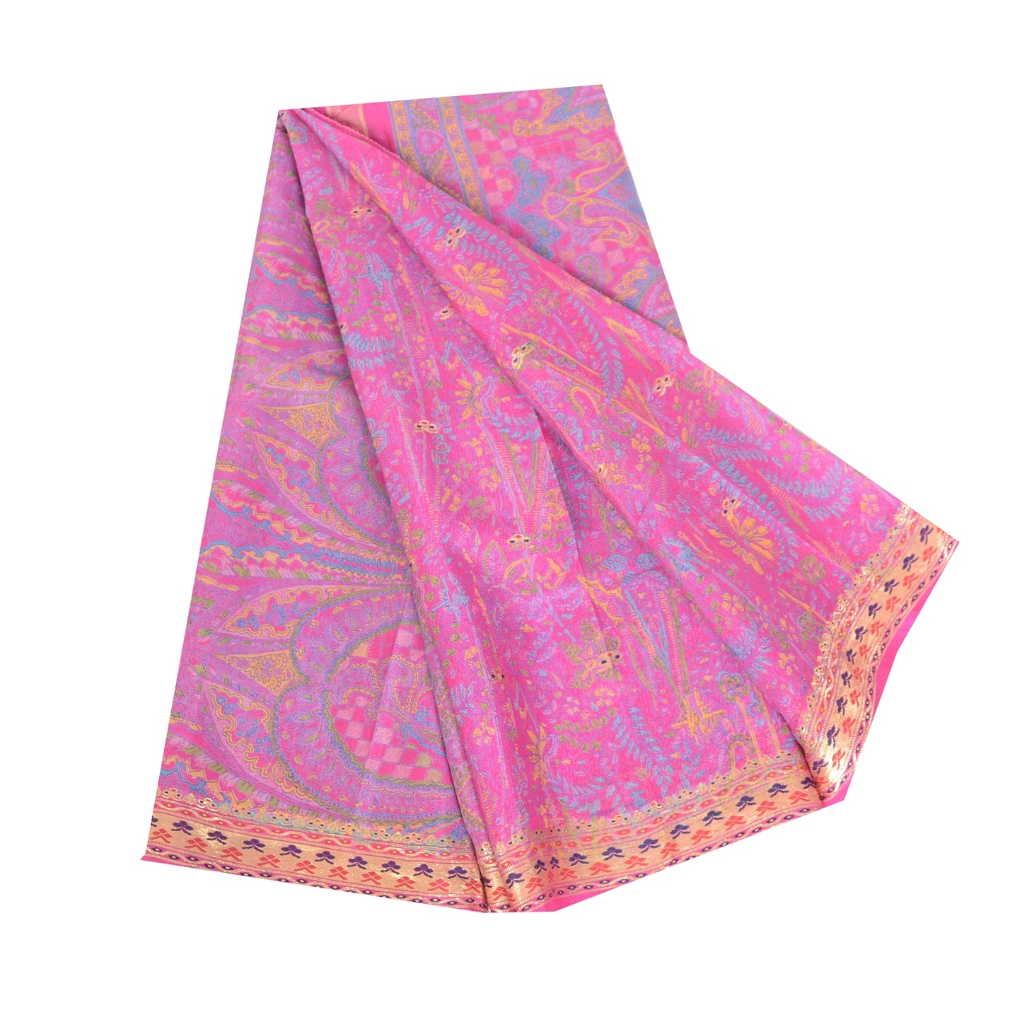 Sanskriti Vintage Sarees Pink Pure Silk Printed Woven Sari 5yd Craft Fabric