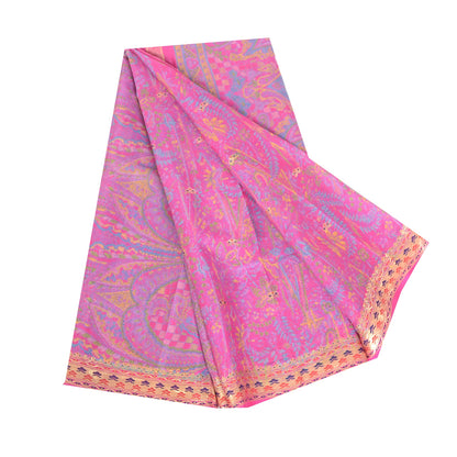 Sanskriti Vintage Sarees Pink Pure Silk Printed Woven Sari 5yd Craft Fabric