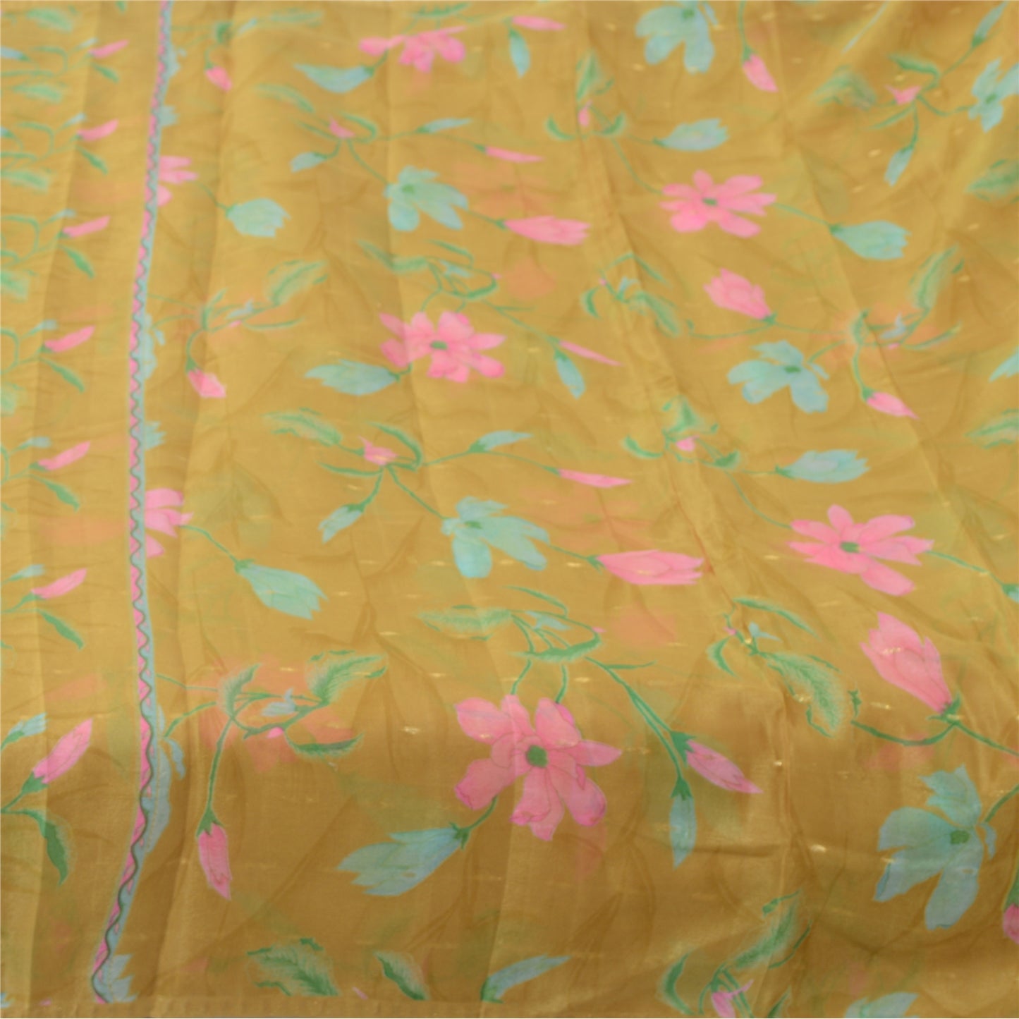 Sanskriti Vintage Sarees Heena Green Pure Silk Printed Woven Sari Craft Fabric