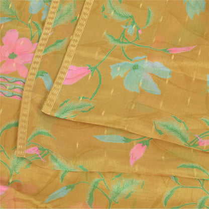 Sanskriti Vintage Sarees Heena Green Pure Silk Printed Woven Sari Craft Fabric