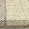 Sanskriti Vintage Sarees Ivory Indian Pure Silk Printed Sari 5yd Craft Fabric