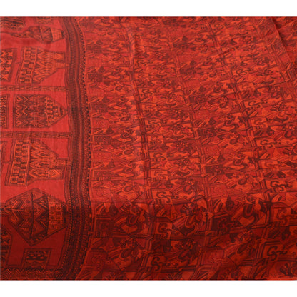 Sanskriti Vintage Sarees From India Red Pure Silk Printed Sari 6yd Craft Fabric