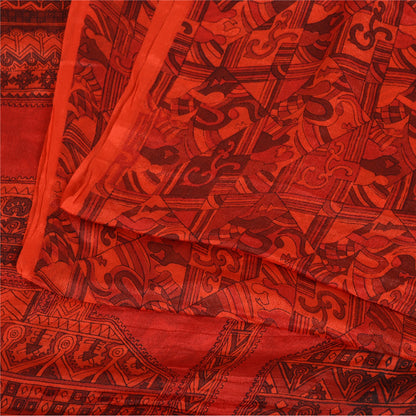 Sanskriti Vintage Sarees From India Red Pure Silk Printed Sari 6yd Craft Fabric