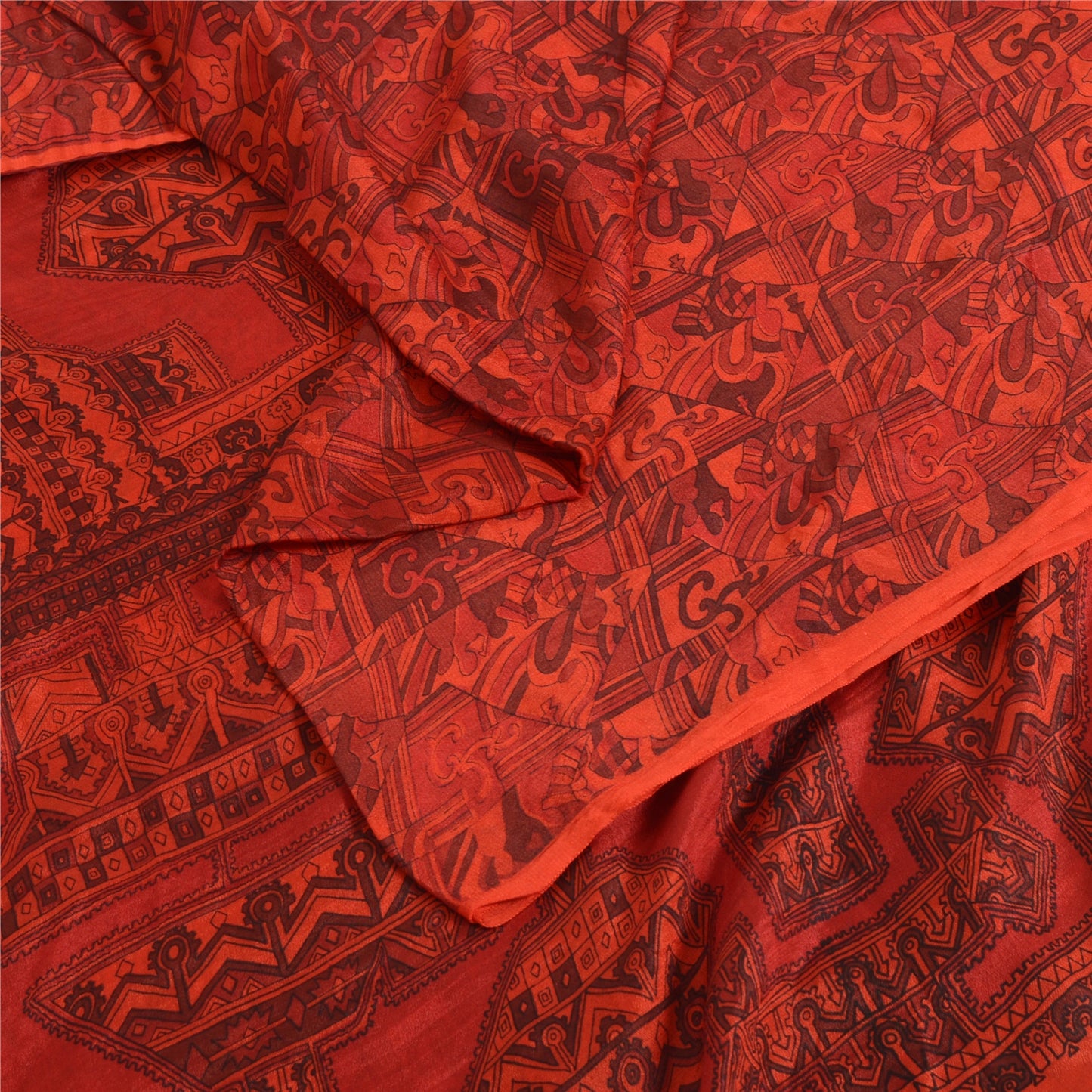 Sanskriti Vintage Sarees From India Red Pure Silk Printed Sari 6yd Craft Fabric