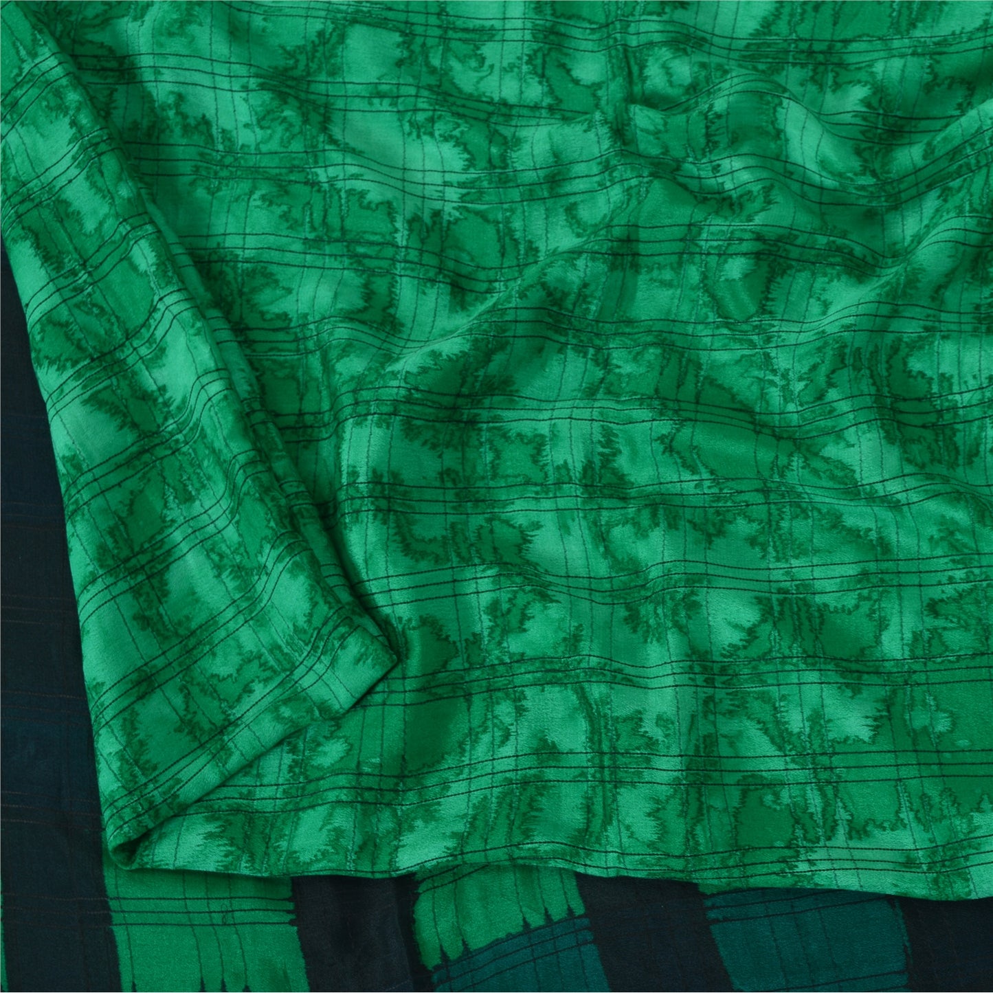 Sanskriti Vintage Sarees Green 100% Pure Silk Printed Sari 5yd Soft Craft Fabric