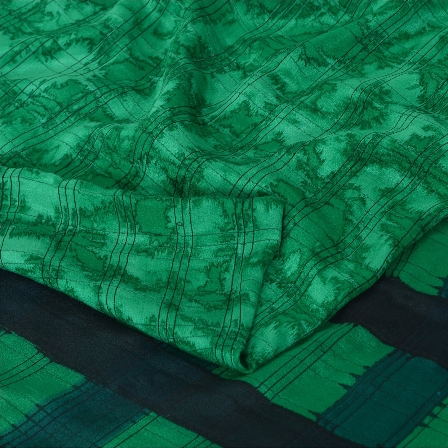 Sanskriti Vintage Sarees Green 100% Pure Silk Printed Sari 5yd Soft Craft Fabric