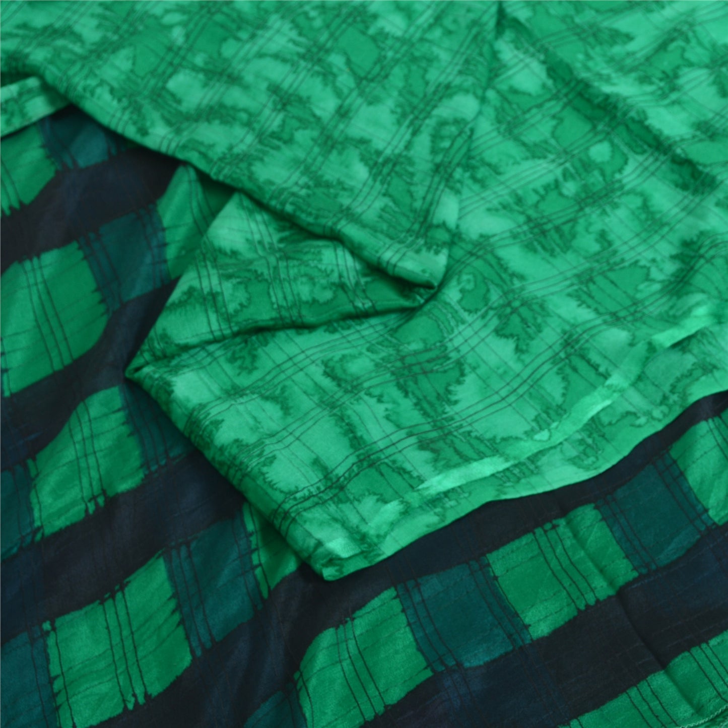 Sanskriti Vintage Sarees Green 100% Pure Silk Printed Sari 5yd Soft Craft Fabric