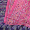 Sanskriti Vintage Sarees Pink/Purple Pure Silk Printed Sari 6yd Craft Fabric