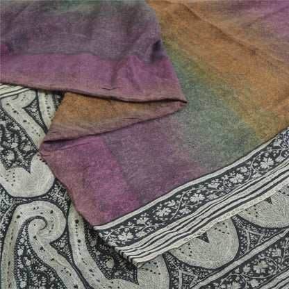 Sanskriti Vintage Sarees Indian Multi Pure Silk Printed Sari 5yd Craft Fabric