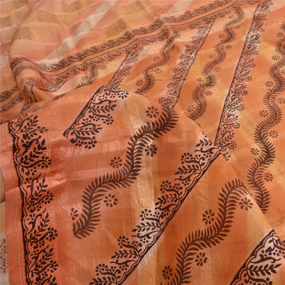 Sanskriti Vintage Sarees Indian Peach Pure Silk Printed Sari 5yd Craft Fabric