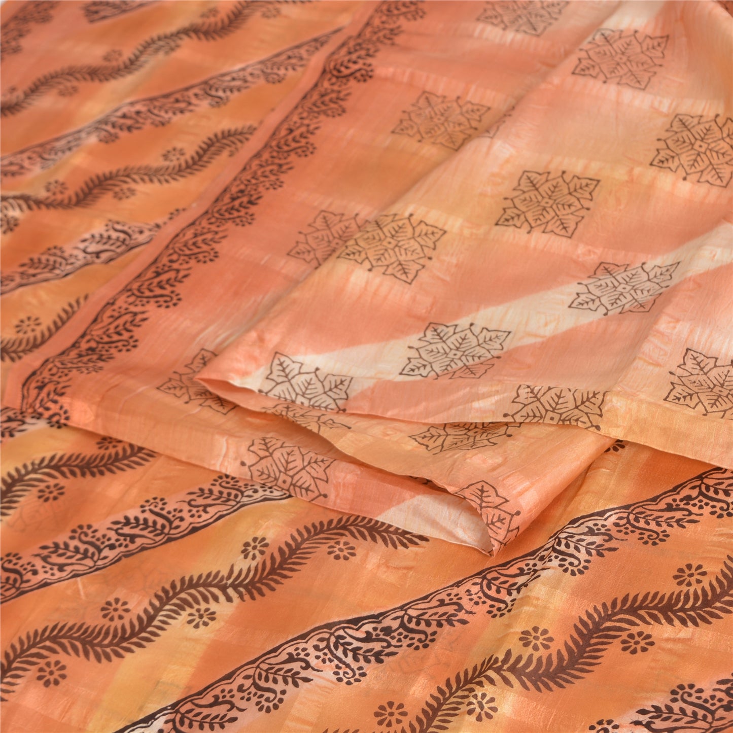 Sanskriti Vintage Sarees Indian Peach Pure Silk Printed Sari 5yd Craft Fabric