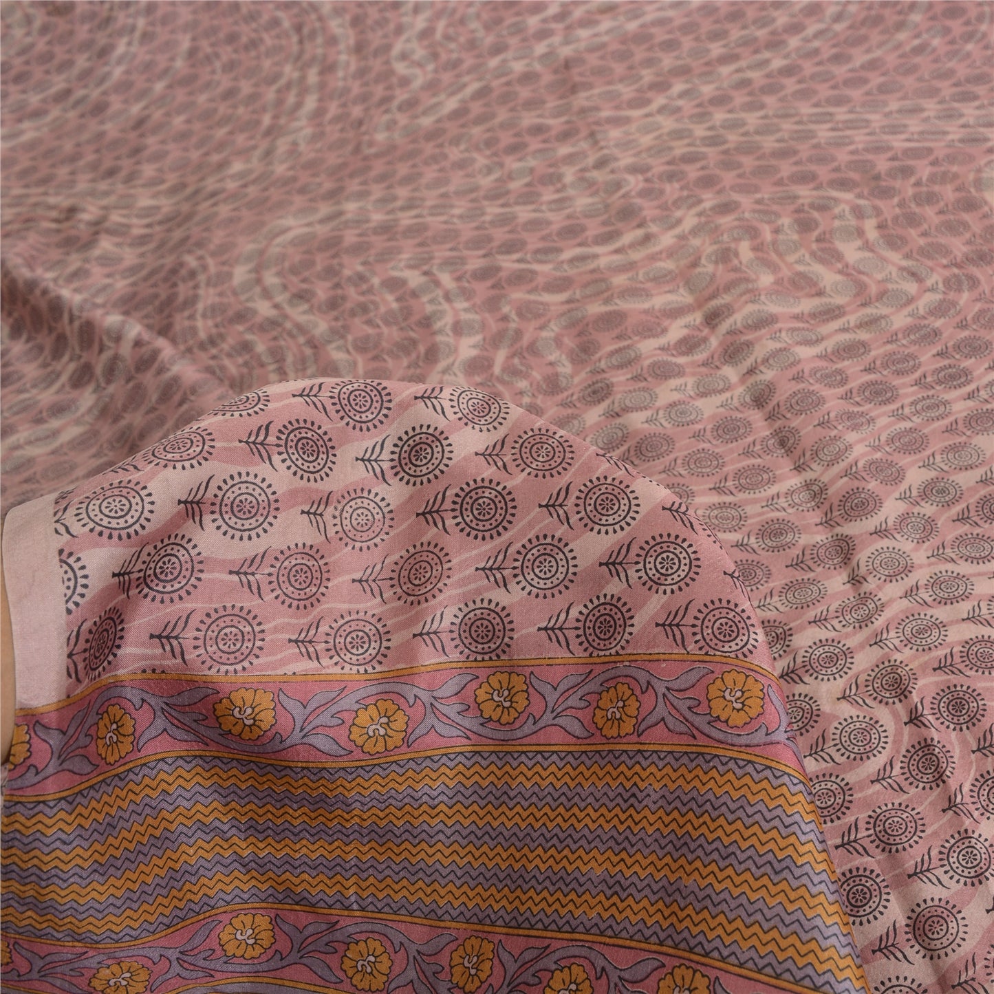 Sanskriti Vintage Sarees Indian Mauve Pure Silk Printed Sari 5yd Craft Fabric