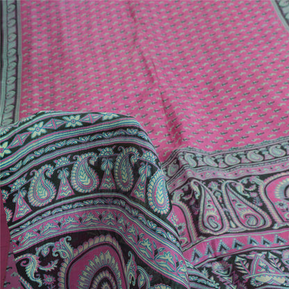 Sanskriti Vintage Sarees Indian Pink Pure Silk Printed Sari 5yd Craft Fabric