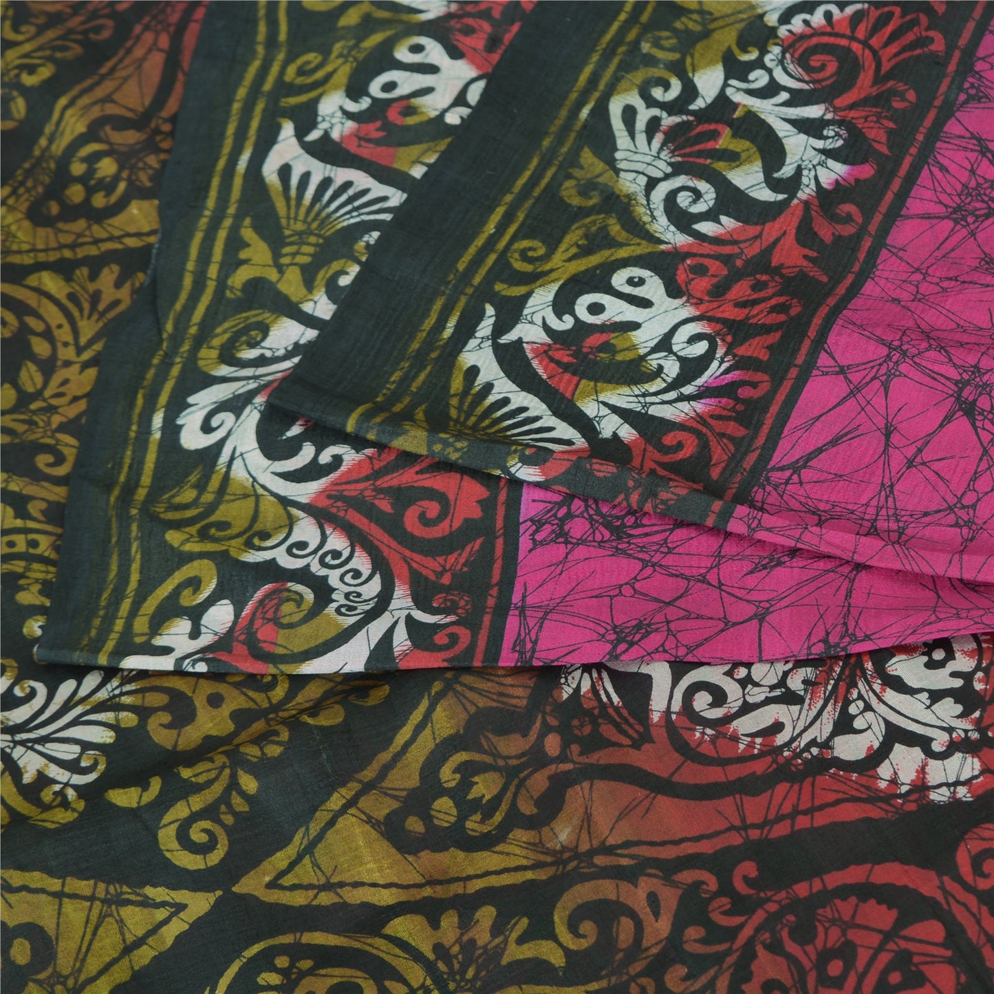 Sanskriti Vintage Sarees Indian Hot Pink Pure Silk Printed Sari Craft Fabric