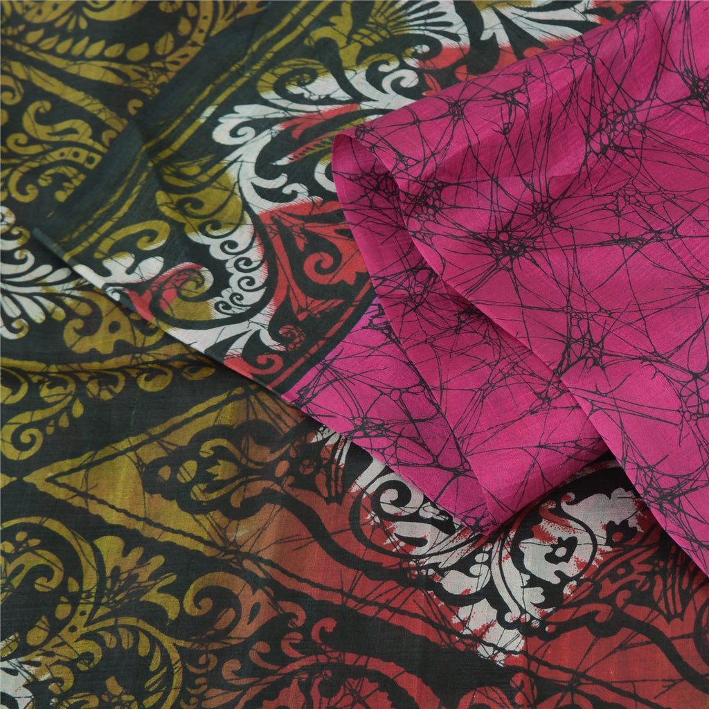 Sanskriti Vintage Sarees Indian Hot Pink Pure Silk Printed Sari Craft Fabric