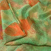 Sanskriti Vintage Sarees Green/Orange Pure Silk Printed Sari 6yd Craft Fabric