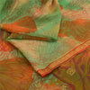 Sanskriti Vintage Sarees Green/Orange Pure Silk Printed Sari 6yd Craft Fabric