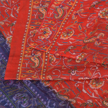 Sanskriti Vintage Sarees Red/Purple Pure Silk Printed Sari Floral Craft Fabric