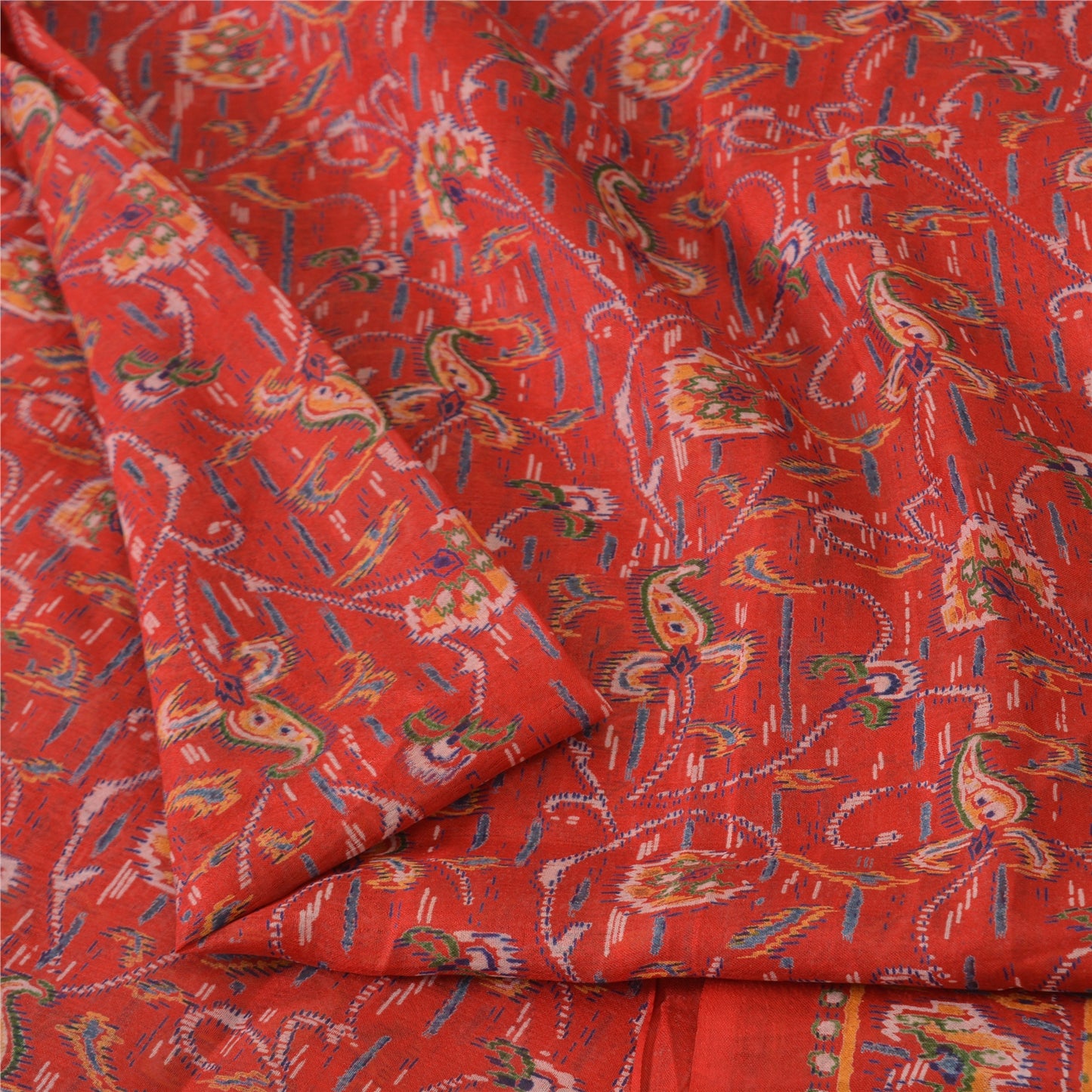 Sanskriti Vintage Sarees Red/Purple Pure Silk Printed Sari Floral Craft Fabric