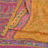 Sanskriti Vintage Sarees Yellow/Pink 100% Pure Silk Print Sari 5yd Craft Fabric