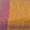 Sanskriti Vintage Sarees Yellow/Pink 100% Pure Silk Print Sari 5yd Craft Fabric