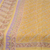 Sanskriti Vintage Sarees Indian Yellow Pure Silk Printed Sari 5yd Craft Fabric