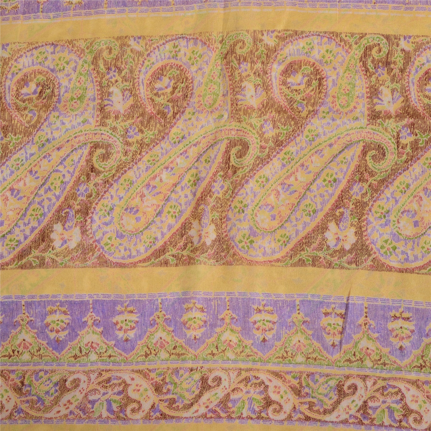 Sanskriti Vintage Sarees Indian Yellow Pure Silk Printed Sari 5yd Craft Fabric