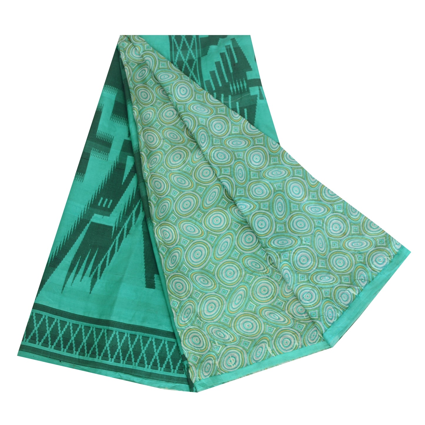 Sanskriti Vintage Sarees Sea-Green 100% Pure Silk Printed Sari 5yd Craft Fabric