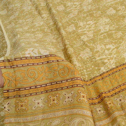 Sanskriti Vintage Sarees Shades of Cream Pure Silk Printed Sari 5yd Craft Fabric