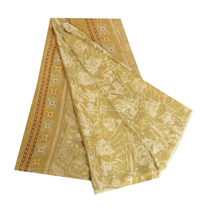 Sanskriti Vintage Sarees Shades of Cream Pure Silk Printed Sari 5yd Craft Fabric