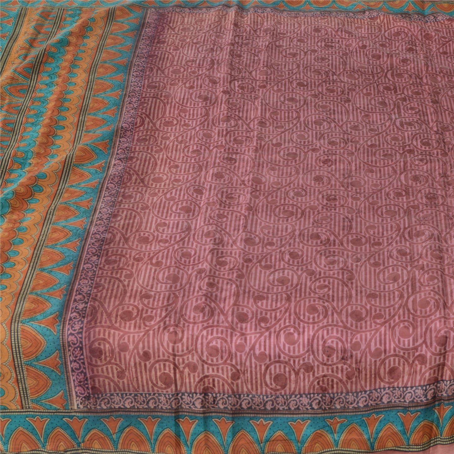 Sanskriti Vintage Sarees Mauve 100% Pure Silk Printed Sari Floral Craft Fabric