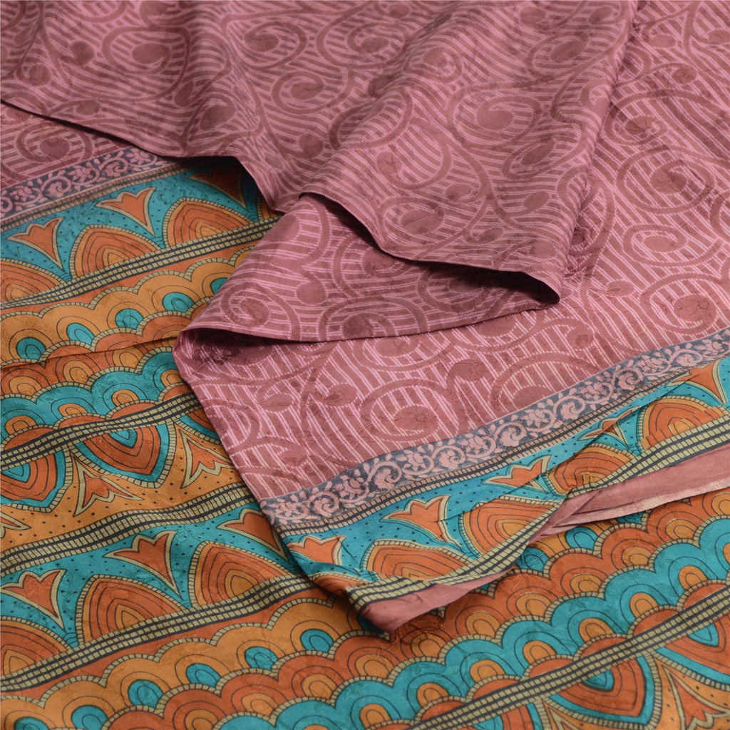 Sanskriti Vintage Sarees Mauve 100% Pure Silk Printed Sari Floral Craft Fabric