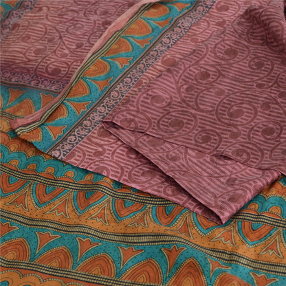 Sanskriti Vintage Sarees Mauve 100% Pure Silk Printed Sari Floral Craft Fabric