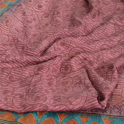 Sanskriti Vintage Sarees Mauve 100% Pure Silk Printed Sari Floral Craft Fabric