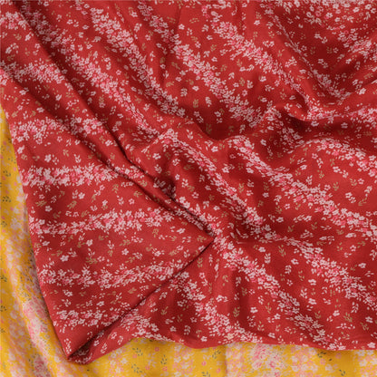 Sanskriti Vintage Sarees Red/Yellow 100% Pure Silk Printed Sari 5yd Craft Fabric