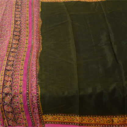 Sanskriti Vintage Sarees Green 100% Pure Silk Printed Sari 6yd Craft Fabric