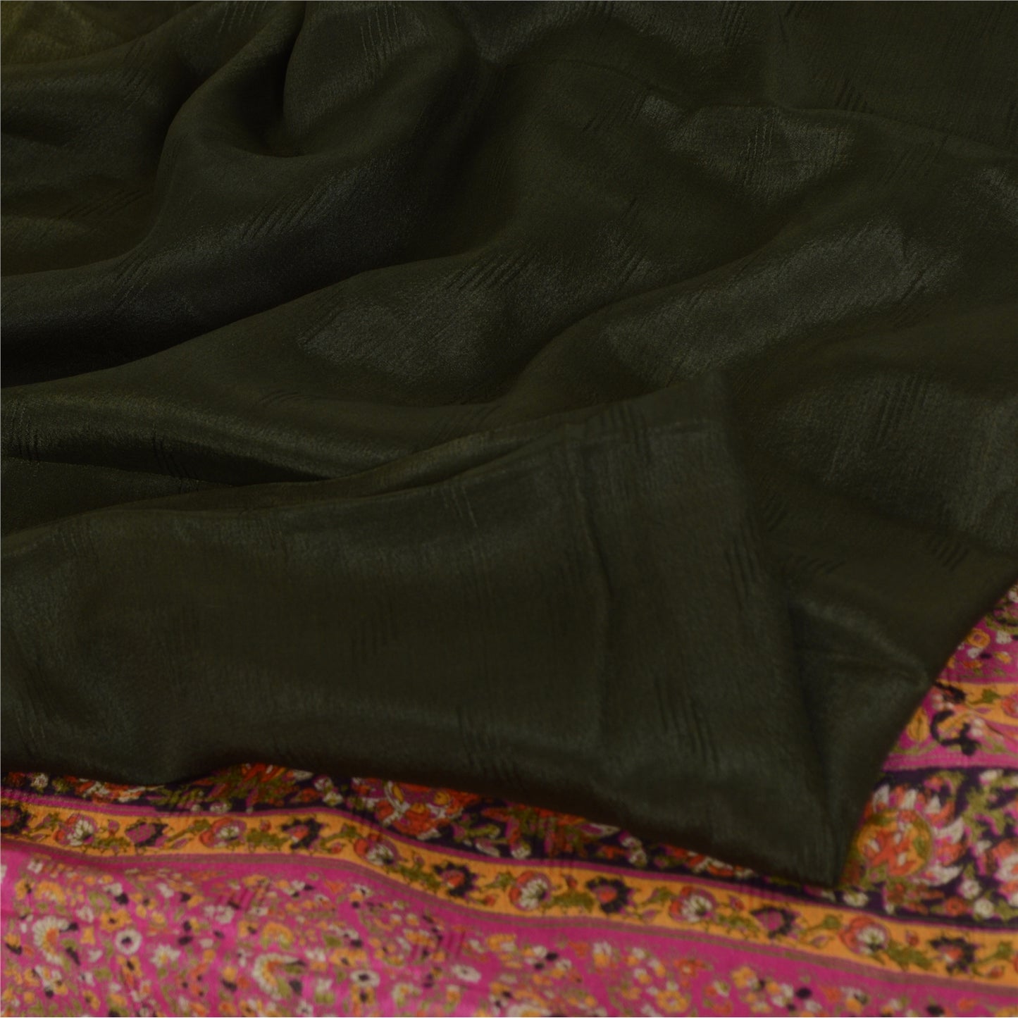 Sanskriti Vintage Sarees Green 100% Pure Silk Printed Sari 6yd Craft Fabric