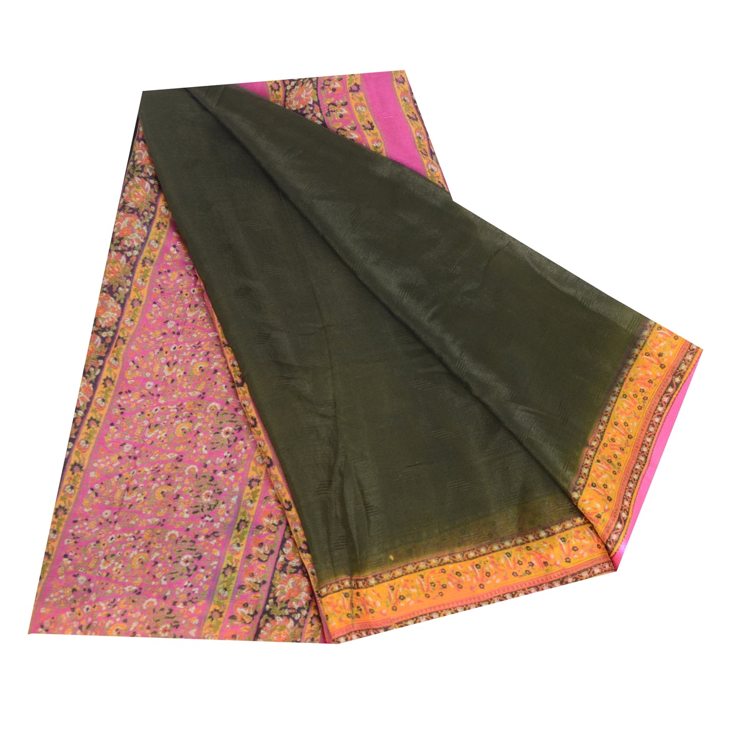 Sanskriti Vintage Sarees Green 100% Pure Silk Printed Sari 6yd Craft Fabric