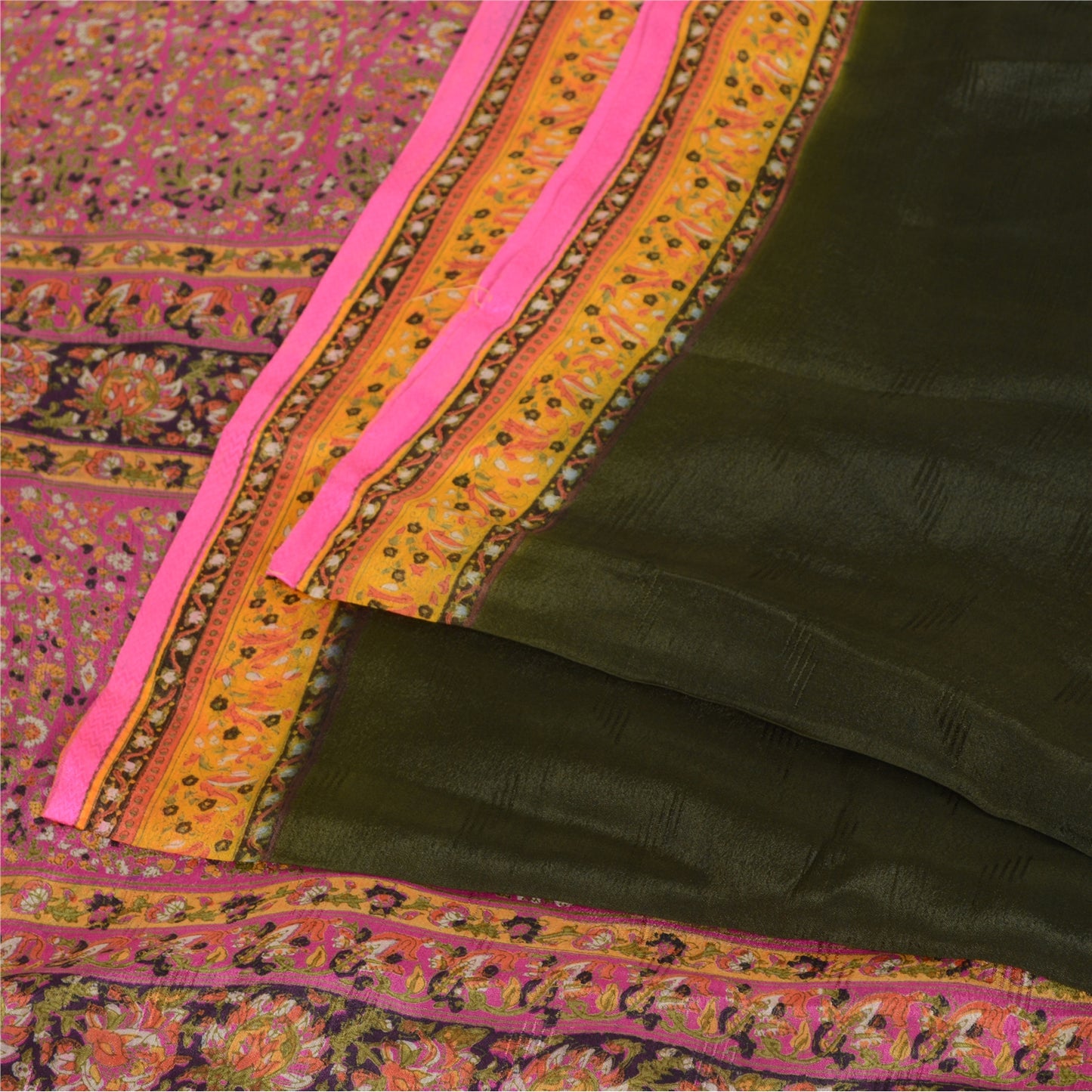 Sanskriti Vintage Sarees Green 100% Pure Silk Printed Sari 6yd Craft Fabric