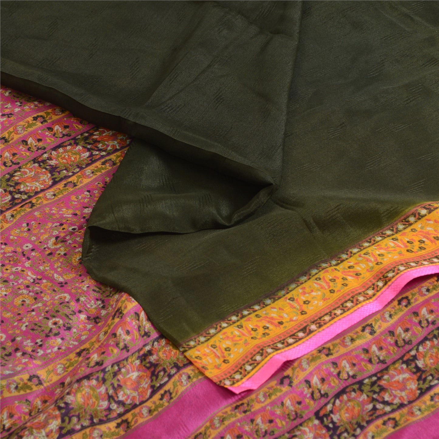 Sanskriti Vintage Sarees Green 100% Pure Silk Printed Sari 6yd Craft Fabric