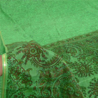 Sanskriti Vintage Sarees Green 100% Pure Silk Printed Sari 5yd Craft Fabric