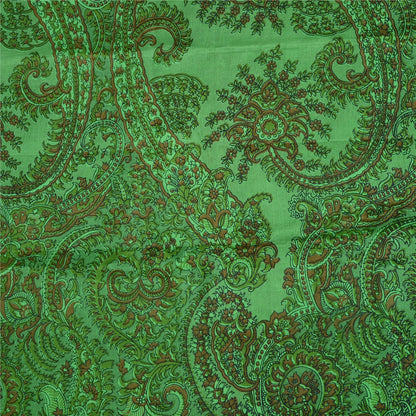 Sanskriti Vintage Sarees Green 100% Pure Silk Printed Sari 5yd Craft Fabric