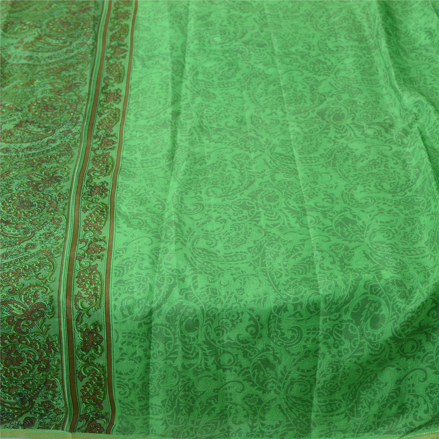 Sanskriti Vintage Sarees Green 100% Pure Silk Printed Sari 5yd Craft Fabric