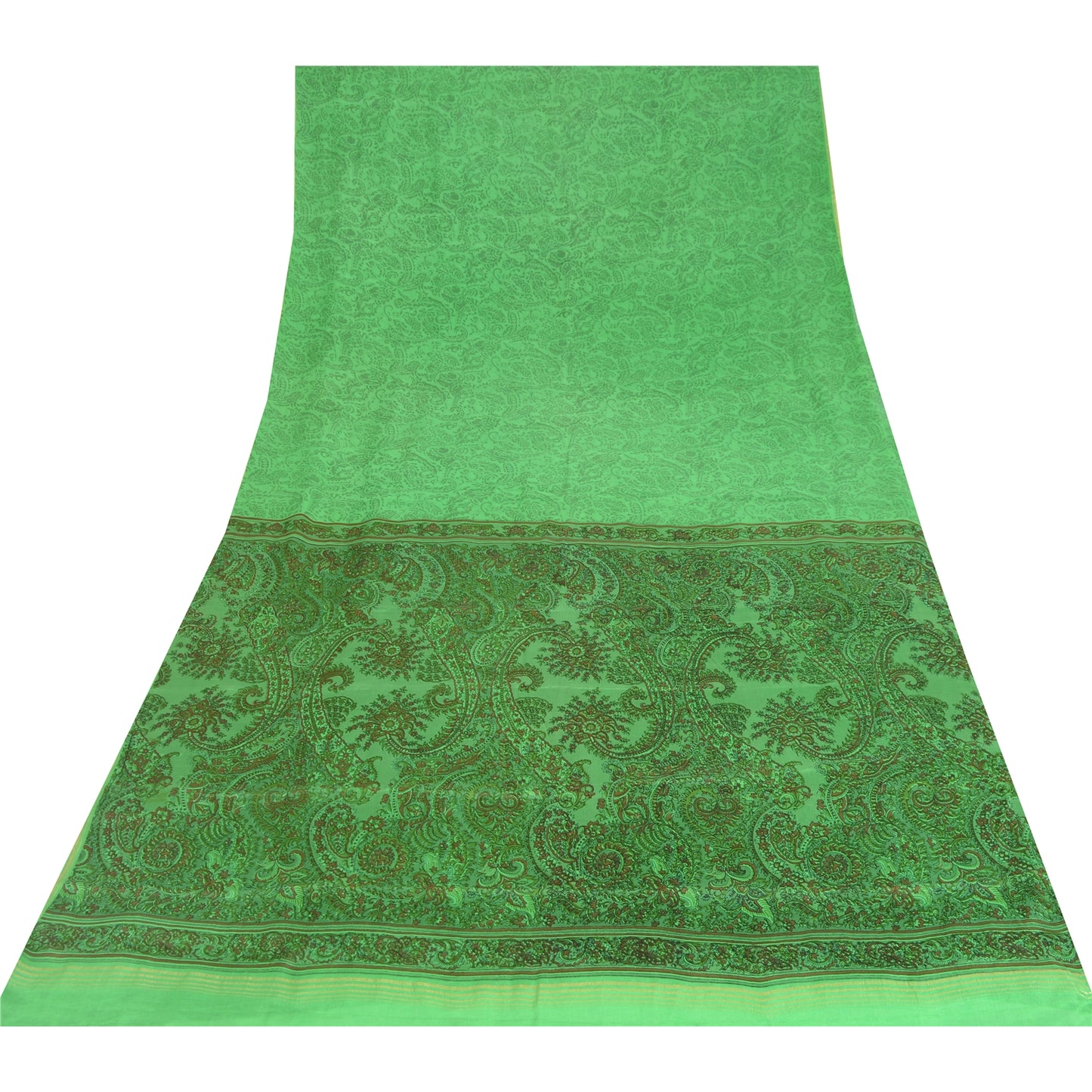 Sanskriti Vintage Sarees Green 100% Pure Silk Printed Sari 5yd Craft Fabric