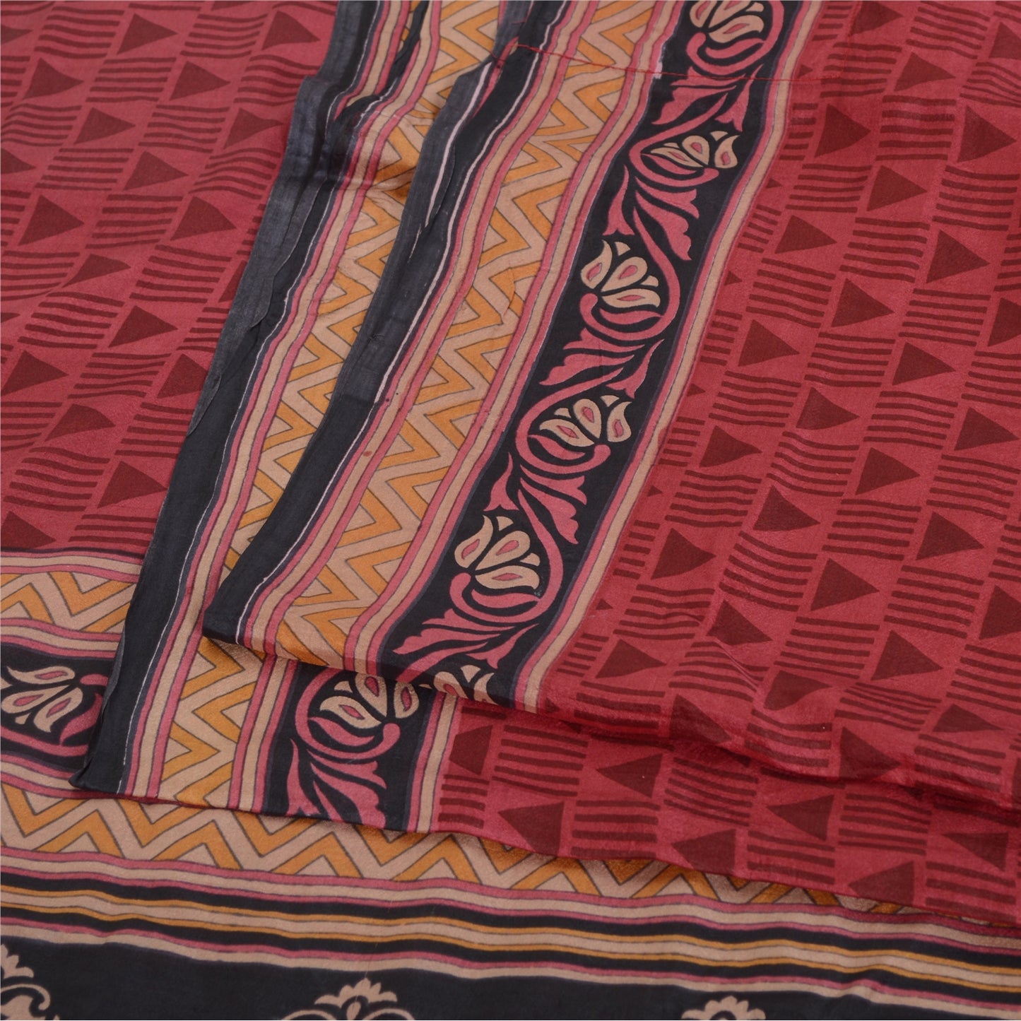 Sanskriti Vintage Sarees Red Quilting Felting Craft Fabric Pure Silk Print Sari