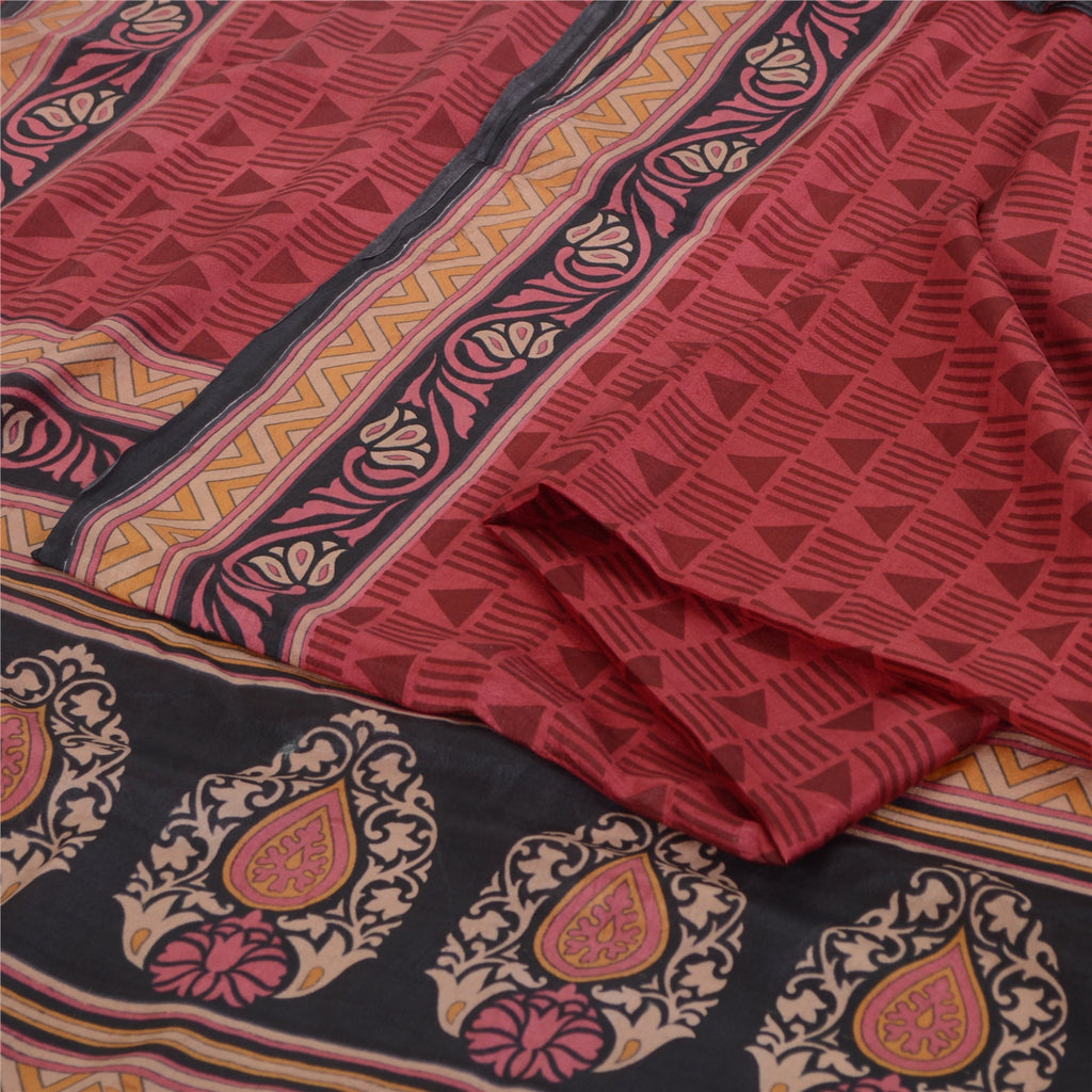 Sanskriti Vintage Sarees Red Quilting Felting Craft Fabric Pure Silk Print Sari