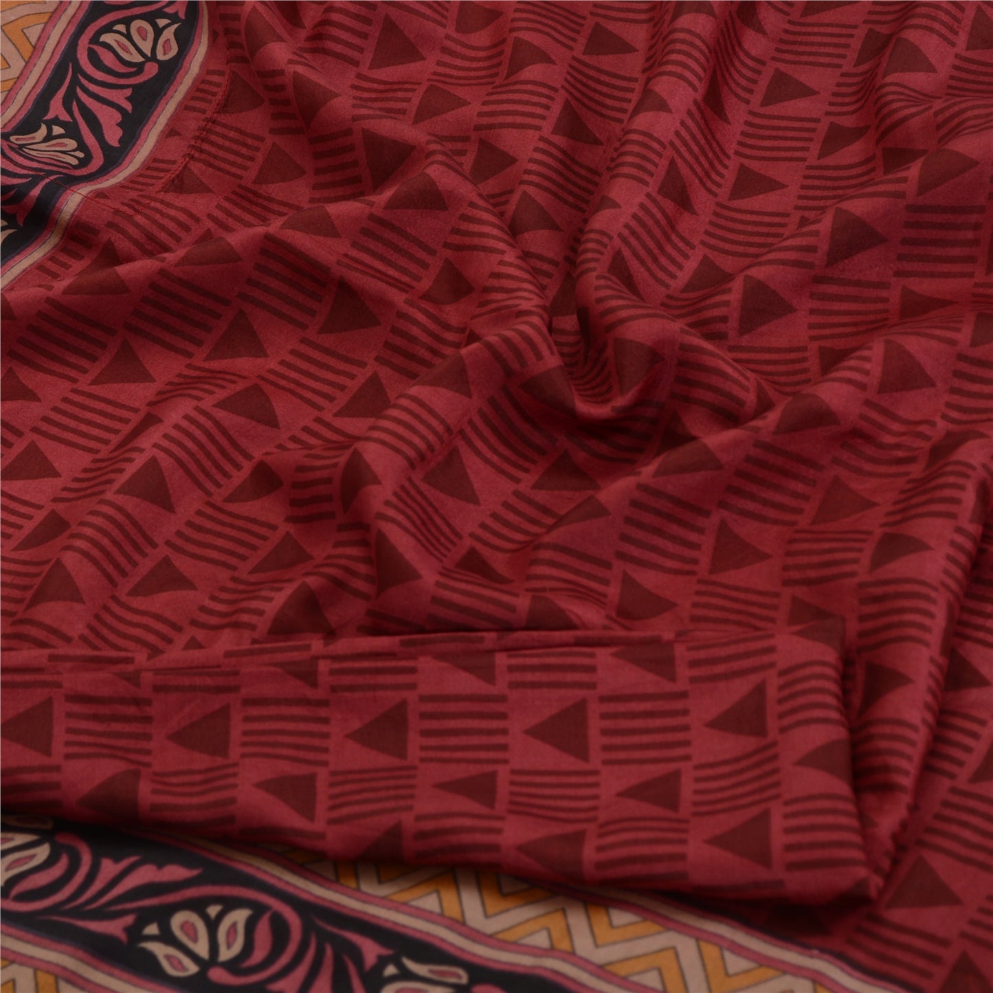 Sanskriti Vintage Sarees Red Quilting Felting Craft Fabric Pure Silk Print Sari